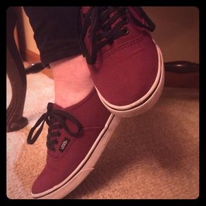 Vans burgundy and black low top shoes